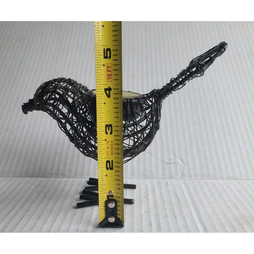 Artisanal‎ Rustic Wire Wrapped Bird Tea Light Candle Holder Dark Metal Figurine